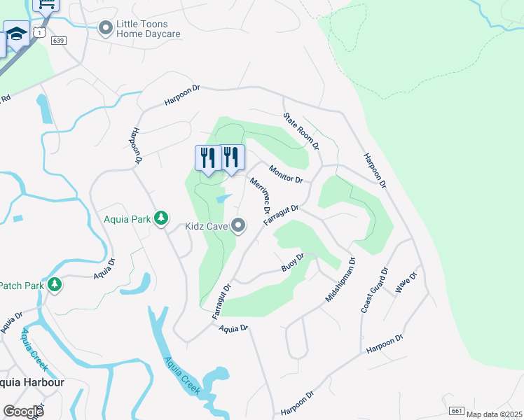 map of restaurants, bars, coffee shops, grocery stores, and more near 2002 Merrimac Drive in Stafford