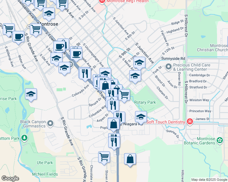 map of restaurants, bars, coffee shops, grocery stores, and more near 407 South 12th Street in Montrose