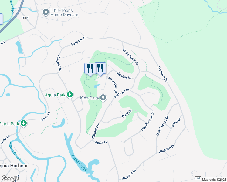 map of restaurants, bars, coffee shops, grocery stores, and more near 2002 Merrimac Drive in Stafford