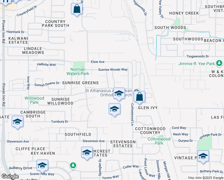 map of restaurants, bars, coffee shops, grocery stores, and more near 8420 Sierra Sunset Drive in Sacramento