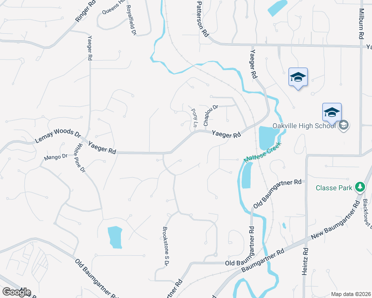 map of restaurants, bars, coffee shops, grocery stores, and more near 3457 Brookstone View Drive in St. Louis