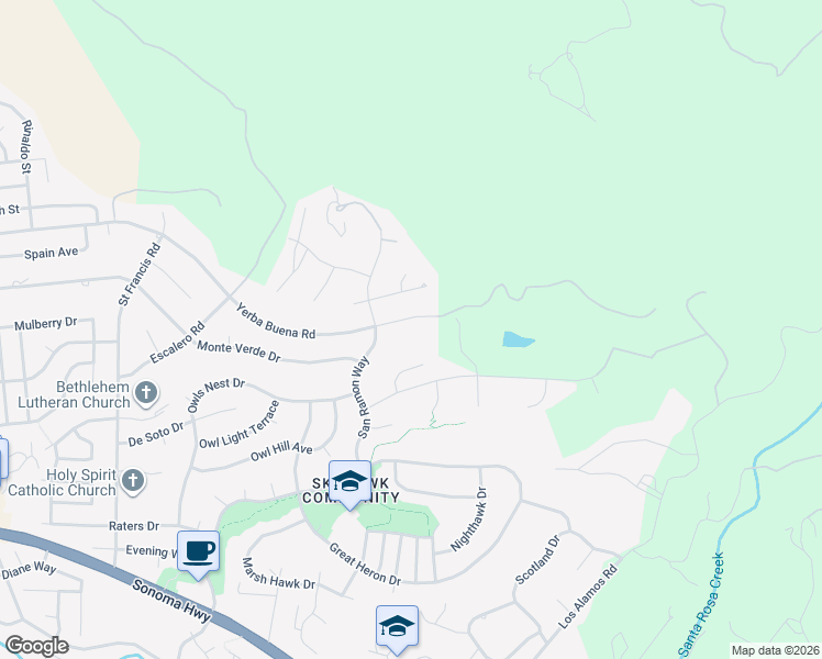 map of restaurants, bars, coffee shops, grocery stores, and more near 5977 Vista Ridge in Santa Rosa
