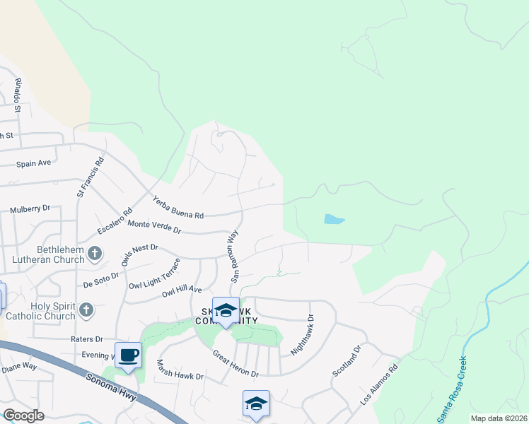 map of restaurants, bars, coffee shops, grocery stores, and more near 5977 Vista Ridge in Santa Rosa