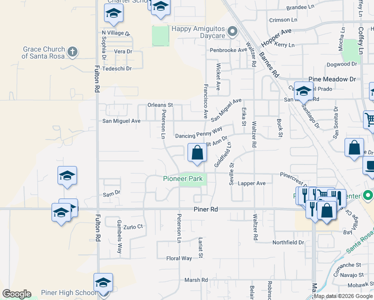 map of restaurants, bars, coffee shops, grocery stores, and more near 2259 Sunlit Ann Drive in Santa Rosa