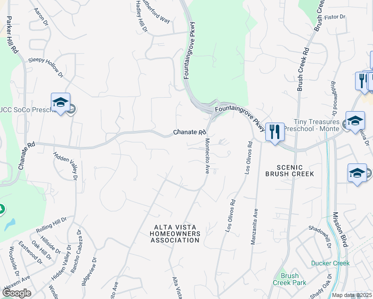 map of restaurants, bars, coffee shops, grocery stores, and more near 4931 Montecito Avenue in Santa Rosa
