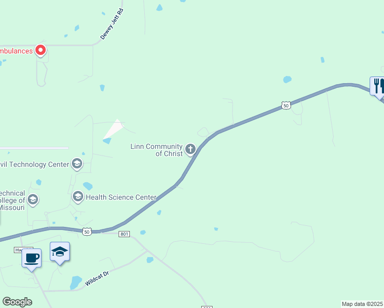map of restaurants, bars, coffee shops, grocery stores, and more near 1769 U.S. 50 in Linn