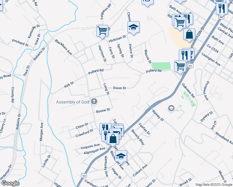 map of restaurants, bars, coffee shops, grocery stores, and more near 1929-2299 Dixon St in Ashland