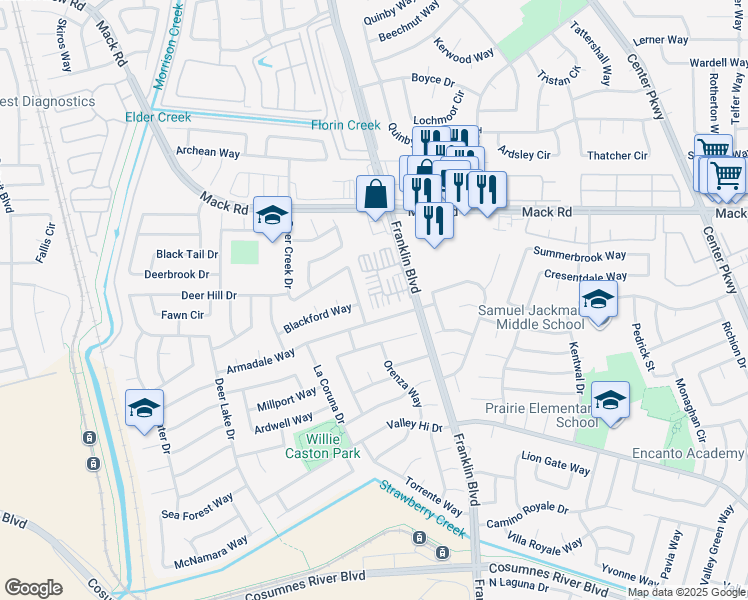 map of restaurants, bars, coffee shops, grocery stores, and more near 4528 Cardona Lane in Sacramento