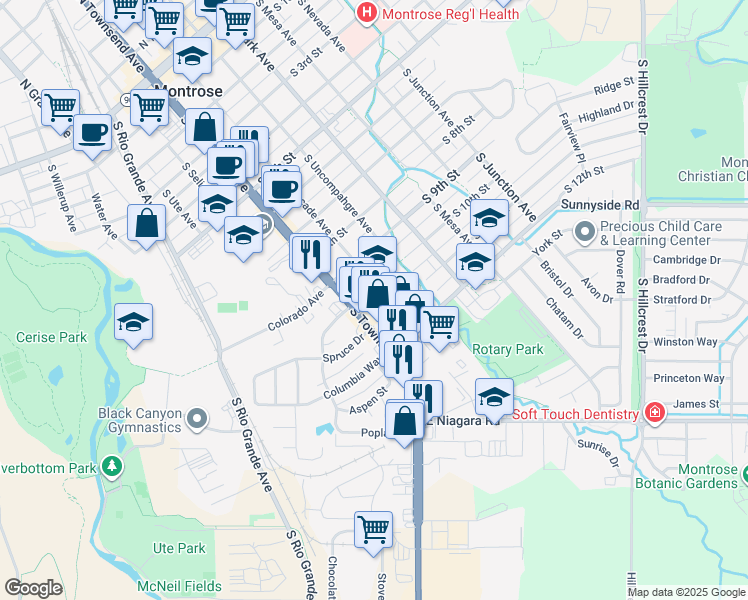 map of restaurants, bars, coffee shops, grocery stores, and more near 430 South 9th Street in Montrose