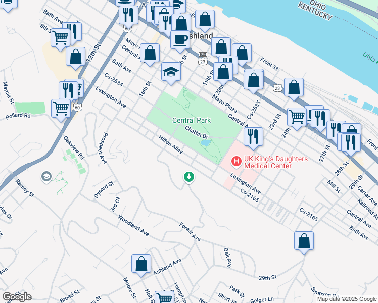 map of restaurants, bars, coffee shops, grocery stores, and more near 2008 Lexington Avenue in Ashland