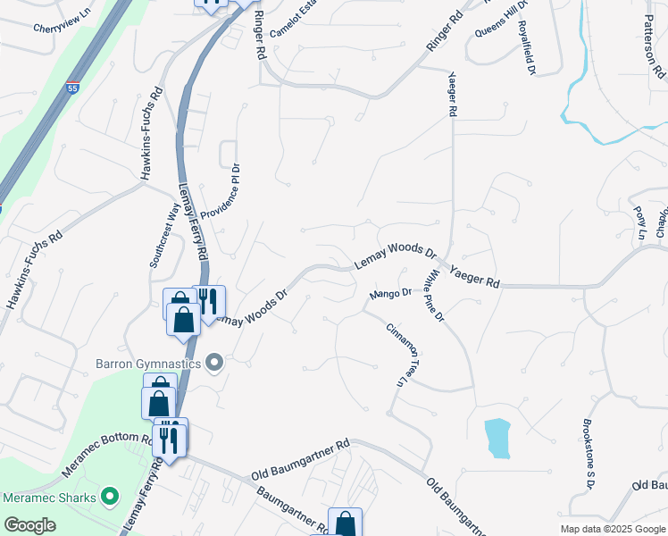 map of restaurants, bars, coffee shops, grocery stores, and more near 3715 Lemay Woods Drive in Saint Louis