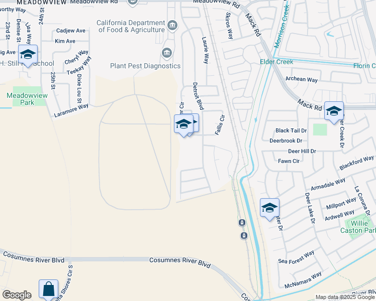 map of restaurants, bars, coffee shops, grocery stores, and more near 7864 Detroit Boulevard in Sacramento
