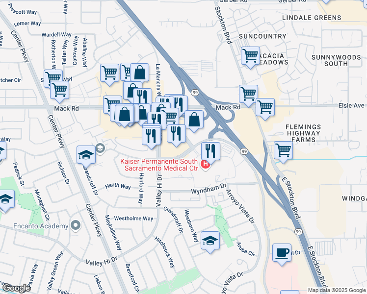 map of restaurants, bars, coffee shops, grocery stores, and more near 7880 Alta Valley Drive in Sacramento