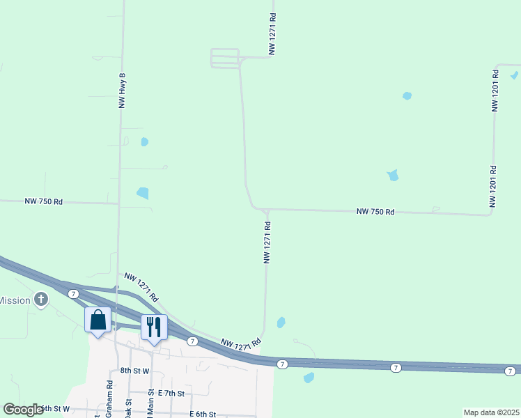 map of restaurants, bars, coffee shops, grocery stores, and more near Northwest 750 Road in Henry County