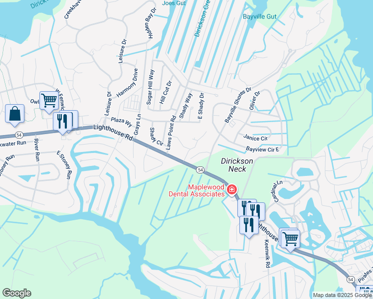 map of restaurants, bars, coffee shops, grocery stores, and more near 34046 Glenveagh Road in Selbyville