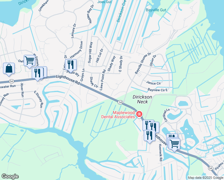 map of restaurants, bars, coffee shops, grocery stores, and more near 34046 Glenveagh Road in Selbyville