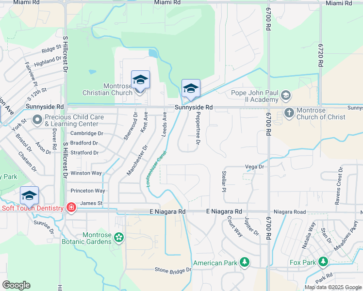 map of restaurants, bars, coffee shops, grocery stores, and more near 1254 Peppertree Dr in Montrose