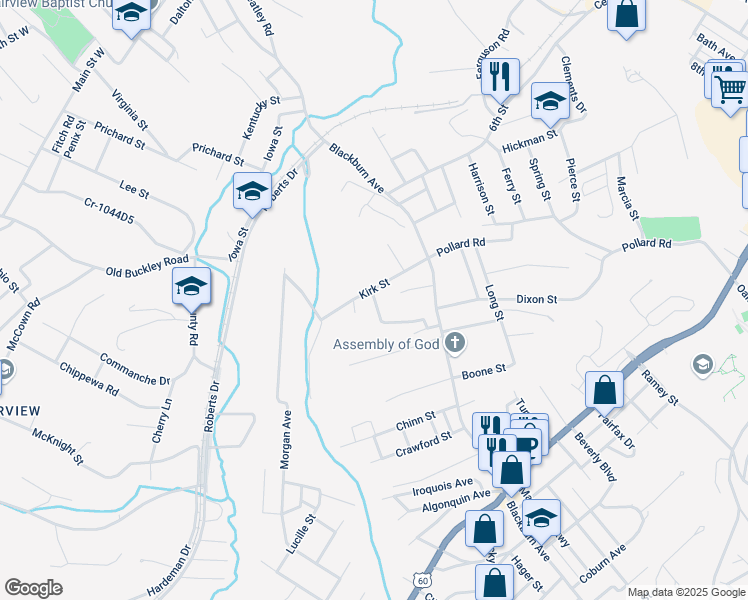 map of restaurants, bars, coffee shops, grocery stores, and more near 2700-2898 Kirk St in Ashland