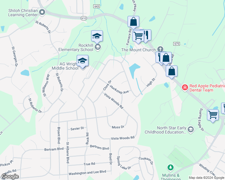 map of restaurants, bars, coffee shops, grocery stores, and more near 306 Huckstep Avenue in Stafford
