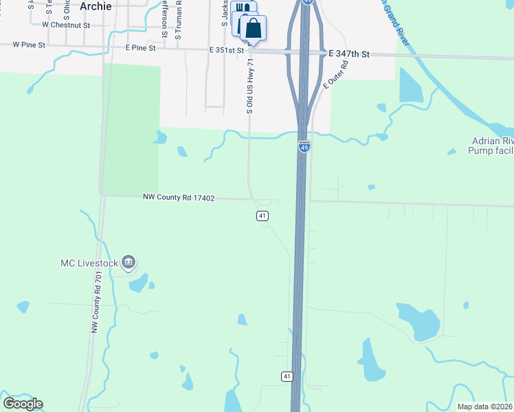 map of restaurants, bars, coffee shops, grocery stores, and more near 17401 Northwest County Road 41 in Archie