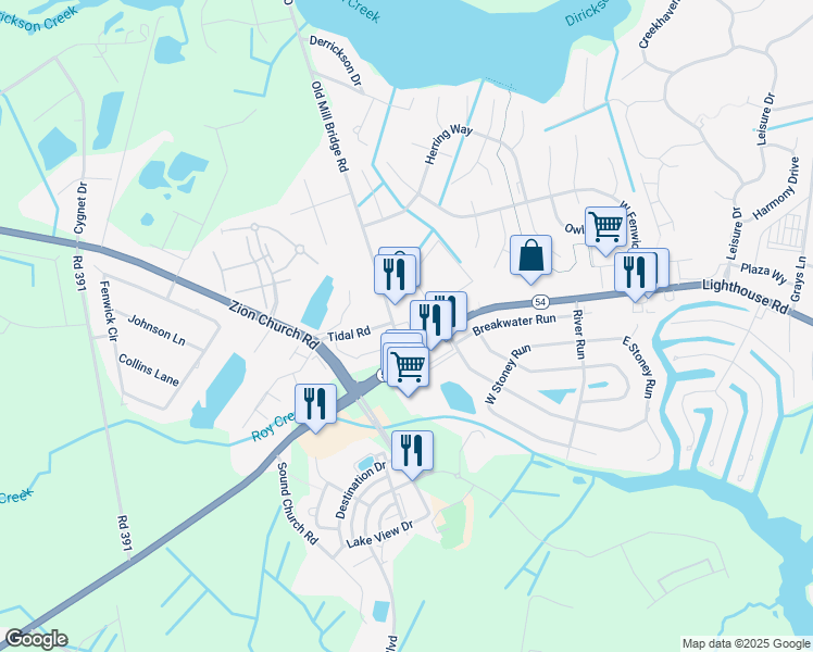 map of restaurants, bars, coffee shops, grocery stores, and more near 37053 Old Mill Bridge Road in Selbyville