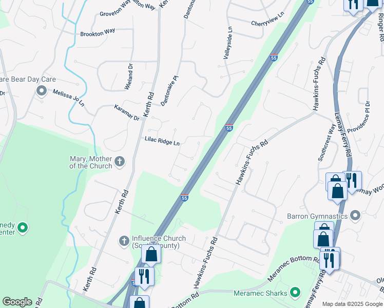 map of restaurants, bars, coffee shops, grocery stores, and more near 4425 Morning Dove Court in St. Louis