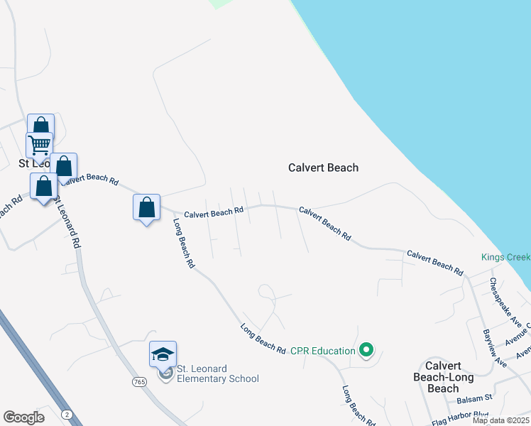 map of restaurants, bars, coffee shops, grocery stores, and more near 1235 Calvert Beach Road in Saint Leonard