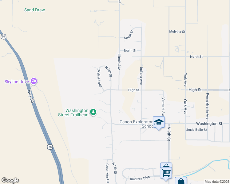 map of restaurants, bars, coffee shops, grocery stores, and more near 504 High St in Cañon City