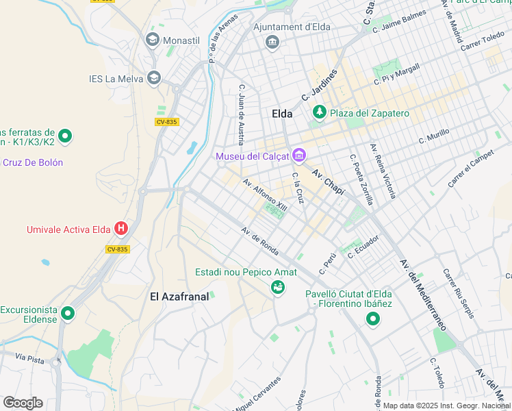 map of restaurants, bars, coffee shops, grocery stores, and more near 9 Calle San Quintín in Elda