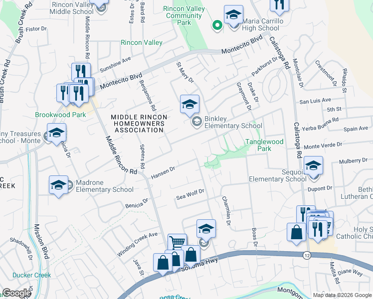 map of restaurants, bars, coffee shops, grocery stores, and more near 1017 Jack London Drive in Santa Rosa