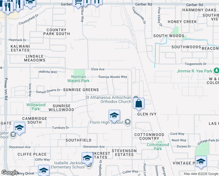 map of restaurants, bars, coffee shops, grocery stores, and more near 7859 Western Port Way in Sacramento