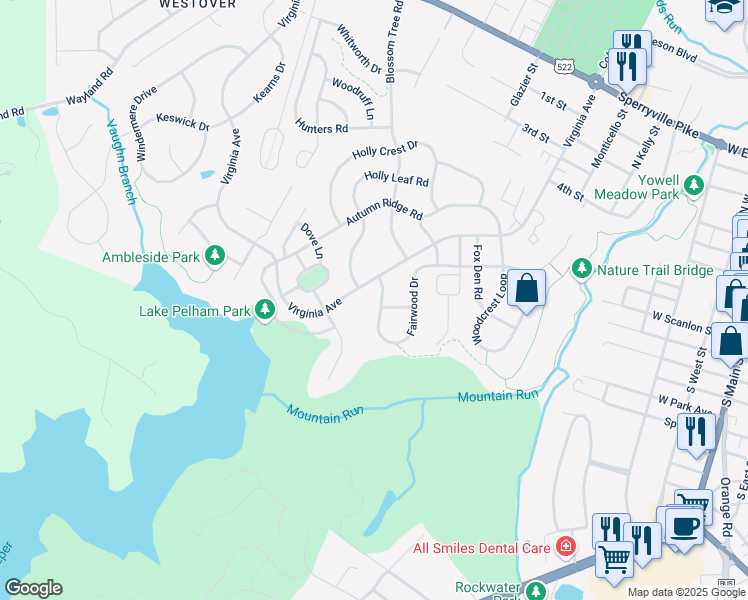 map of restaurants, bars, coffee shops, grocery stores, and more near 924 Fairwood Drive in Culpeper