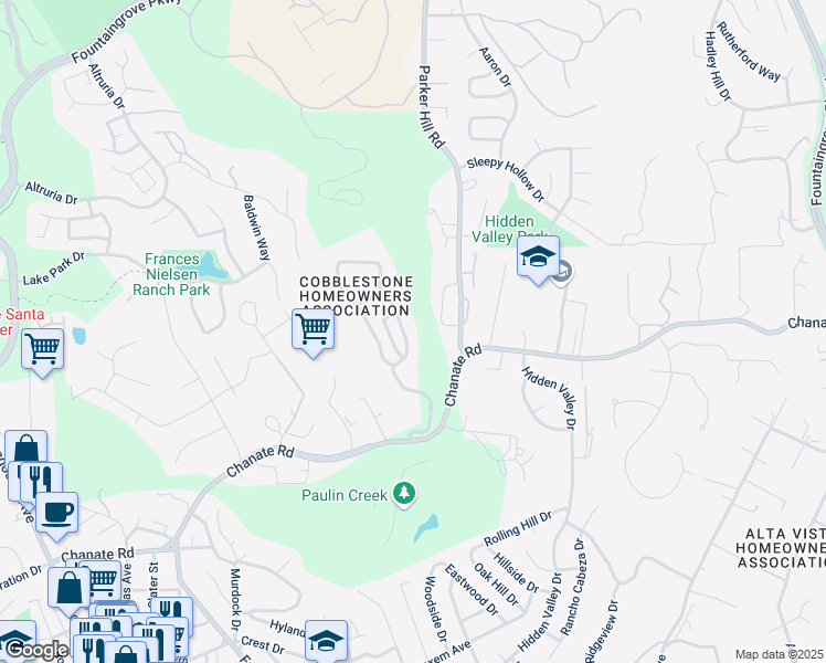map of restaurants, bars, coffee shops, grocery stores, and more near 3211 Cobblestone Drive in Santa Rosa