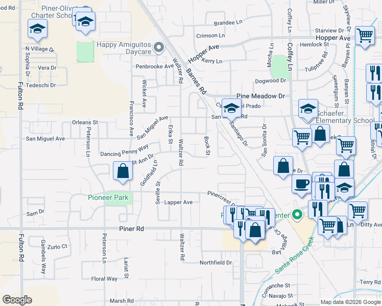 map of restaurants, bars, coffee shops, grocery stores, and more near 2133 Avilar Place in Santa Rosa