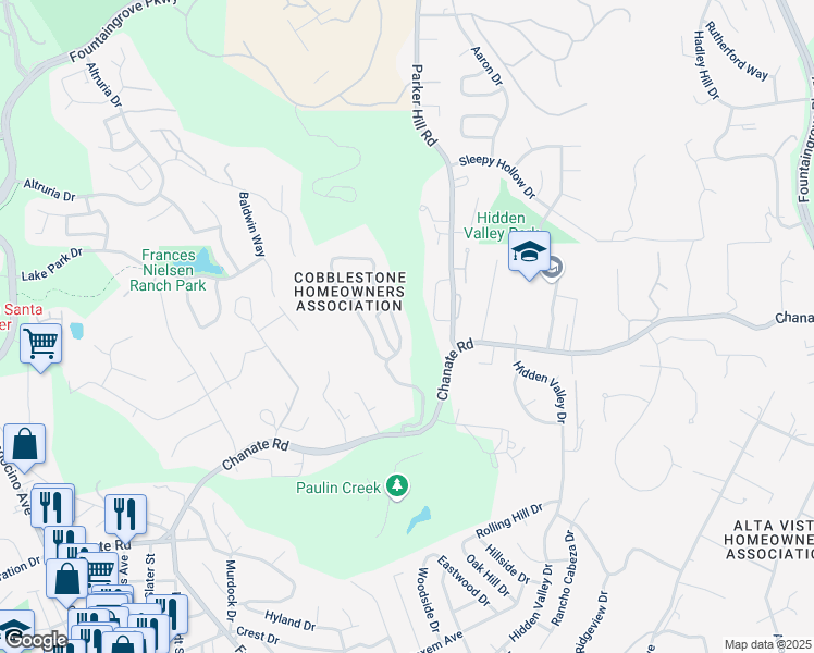 map of restaurants, bars, coffee shops, grocery stores, and more near 3211 Cobblestone Drive in Santa Rosa