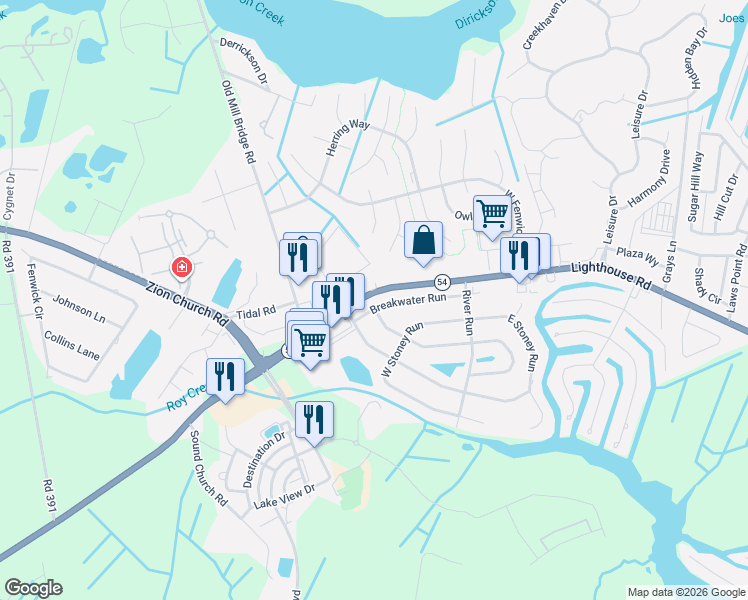 map of restaurants, bars, coffee shops, grocery stores, and more near 36711 Breakwater Run in Selbyville