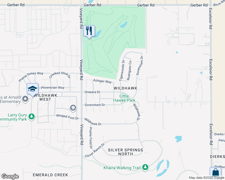 map of restaurants, bars, coffee shops, grocery stores, and more near 10175 Omeara Drive in Sacramento