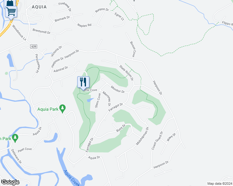 map of restaurants, bars, coffee shops, grocery stores, and more near 2012 Monitor Drive in Stafford