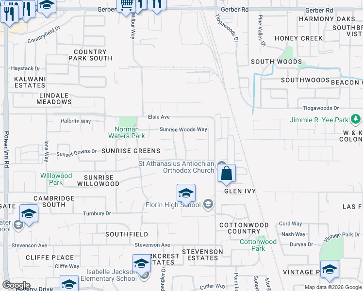 map of restaurants, bars, coffee shops, grocery stores, and more near 7859 Western Port Way in Sacramento