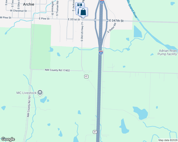 map of restaurants, bars, coffee shops, grocery stores, and more near 17401 Northwest County Road 41 in Archie
