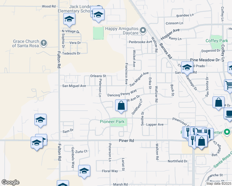map of restaurants, bars, coffee shops, grocery stores, and more near 2269 Dancing Penny Way in Santa Rosa
