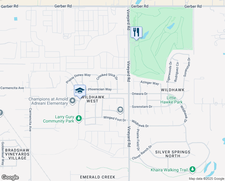 map of restaurants, bars, coffee shops, grocery stores, and more near 10012 Phoenician Way in Sacramento