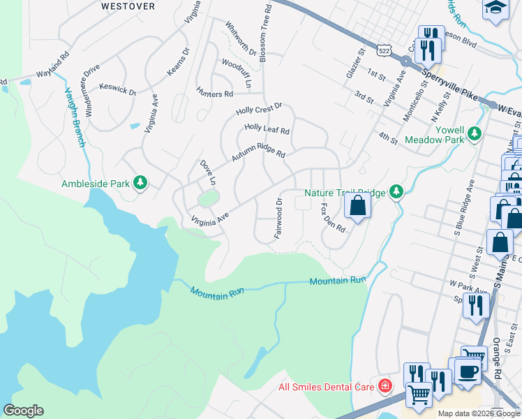 map of restaurants, bars, coffee shops, grocery stores, and more near 909 Fairtree Lane in Culpeper