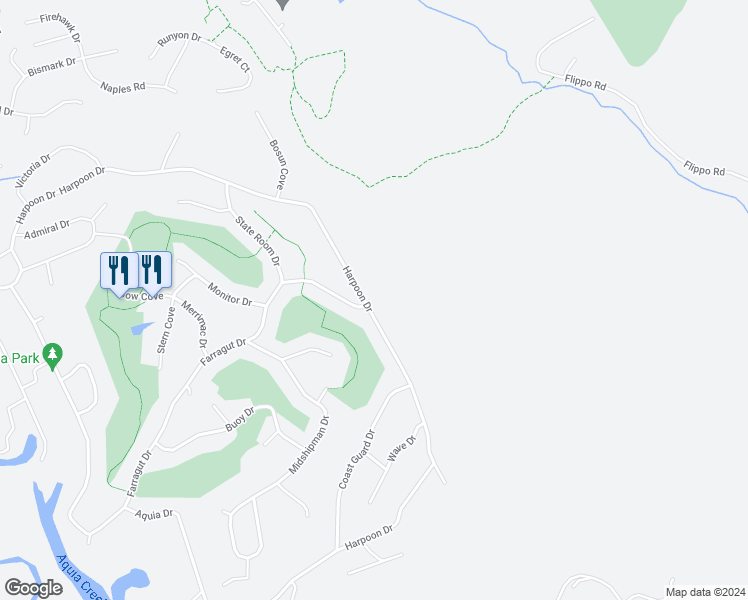 map of restaurants, bars, coffee shops, grocery stores, and more near 2188 Harpoon Drive in Stafford