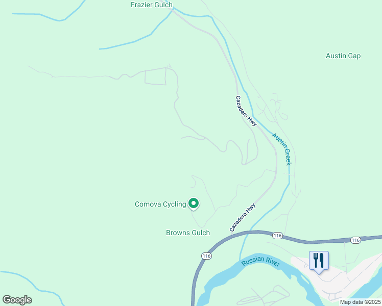 map of restaurants, bars, coffee shops, grocery stores, and more near 5 Madrone Drive in Cazadero