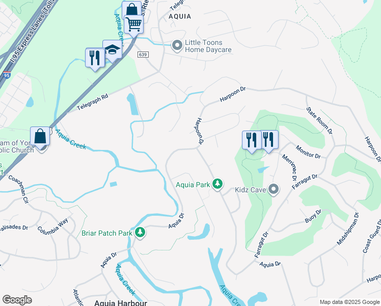 map of restaurants, bars, coffee shops, grocery stores, and more near 2069 Aquia Drive in Stafford