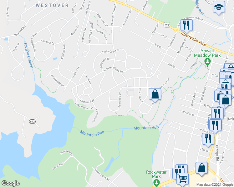 map of restaurants, bars, coffee shops, grocery stores, and more near 833 Fairwood Drive in Culpeper