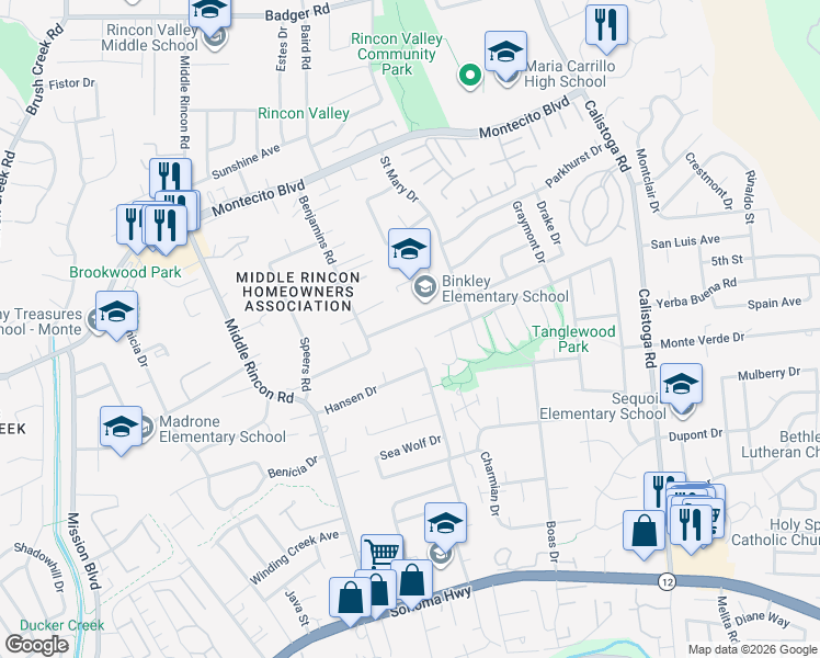 map of restaurants, bars, coffee shops, grocery stores, and more near 1017 Jack London Drive in Santa Rosa