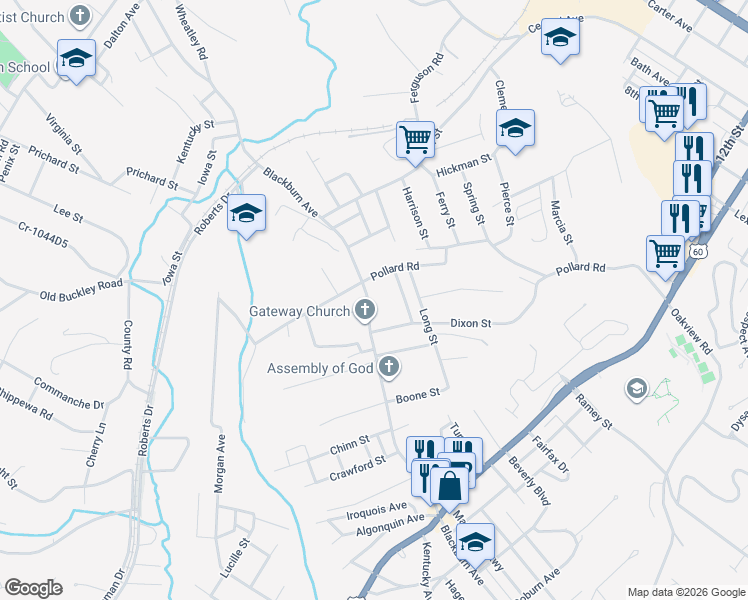 map of restaurants, bars, coffee shops, grocery stores, and more near 419 Blackburn Avenue in Ashland