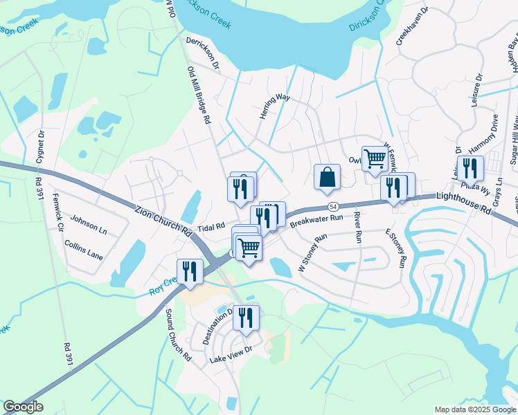 map of restaurants, bars, coffee shops, grocery stores, and more near 37053 Old Mill Bridge Road in Selbyville